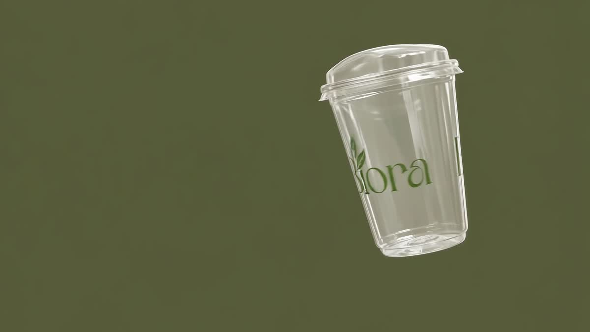 A clear Biora cup on an olive-green ground